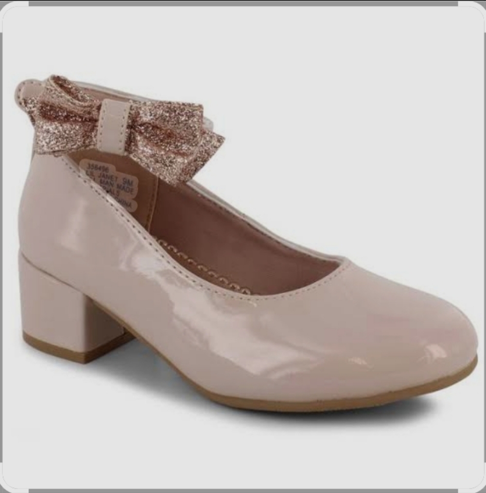 Rachel Shoes Pink Patent Dress Shoes with Glitter Bow